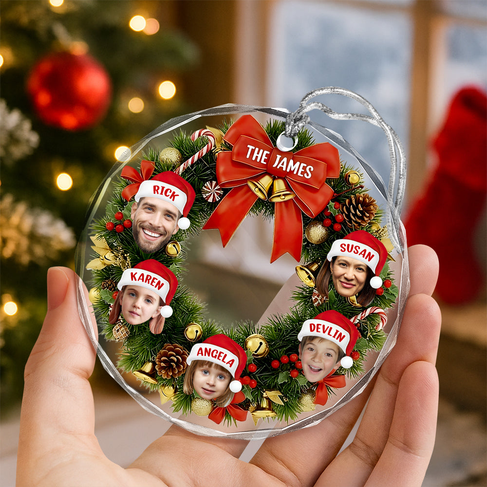 Custom Wreath Photo Christmas Glass Ornament Gift For Family LM32 897213