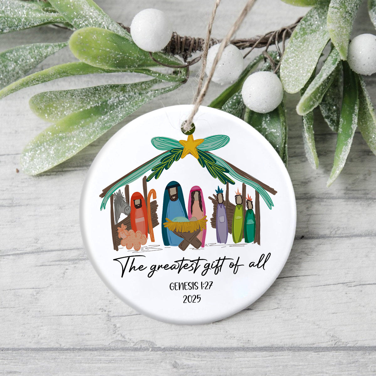 The Greatest Gift of All - Personalized Nativity Christmas Ceramic Ornament LM32 895719
