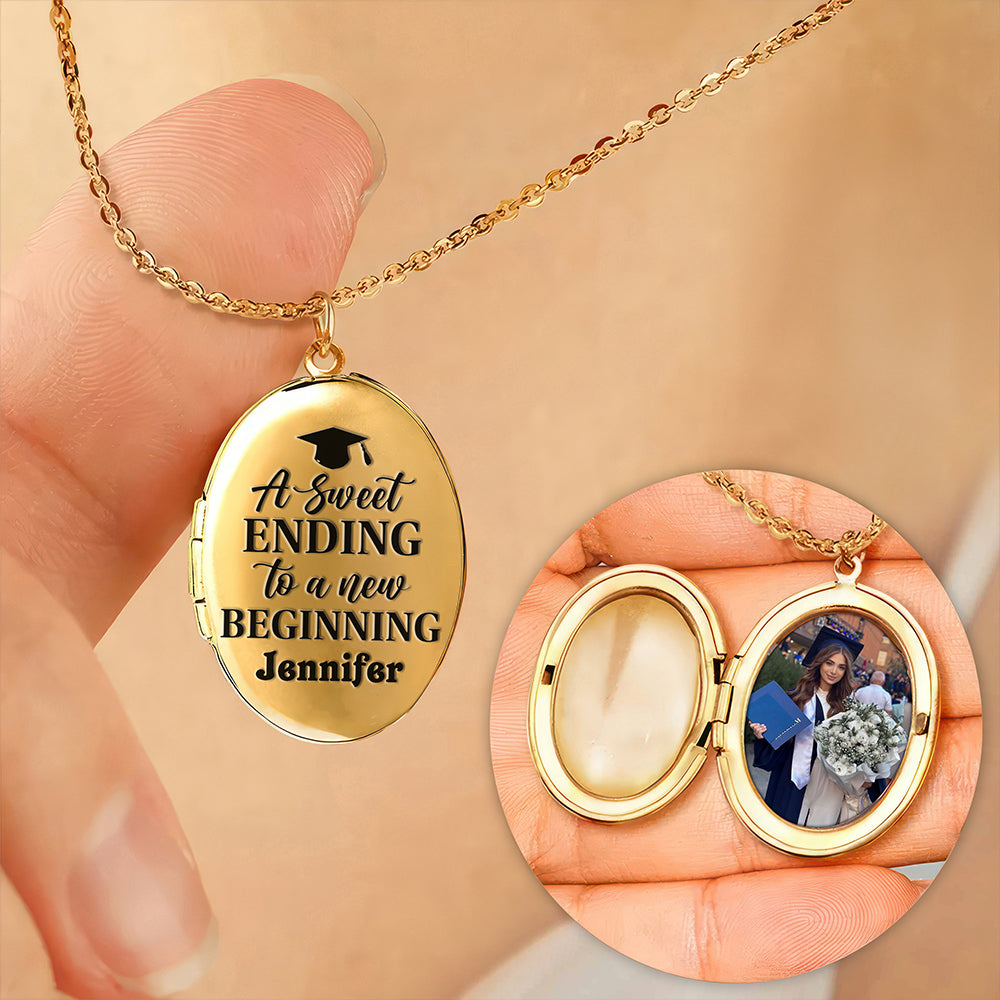 Custom Photo A Sweet Ending To A New Beginning Locket Necklace Graduation Gift HA75 892298