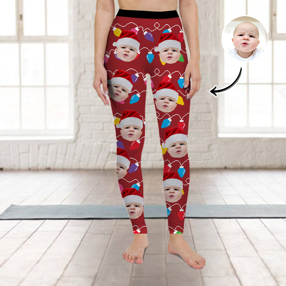 Custom Human Face Photo With Colorful Christmas Lights Legging HO82 900480