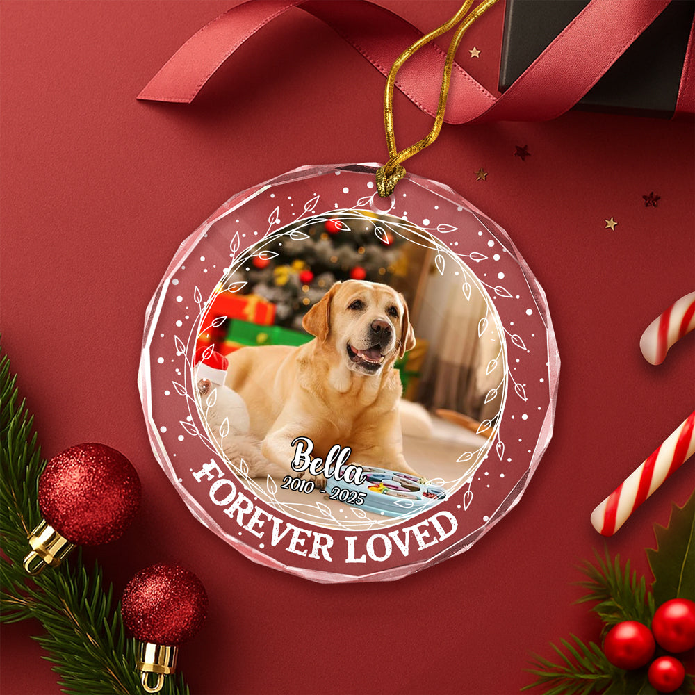 Custom Photo Forever Loved Christmas Glass Ornament Memorial Gift For Dog Lovers TH10 896403