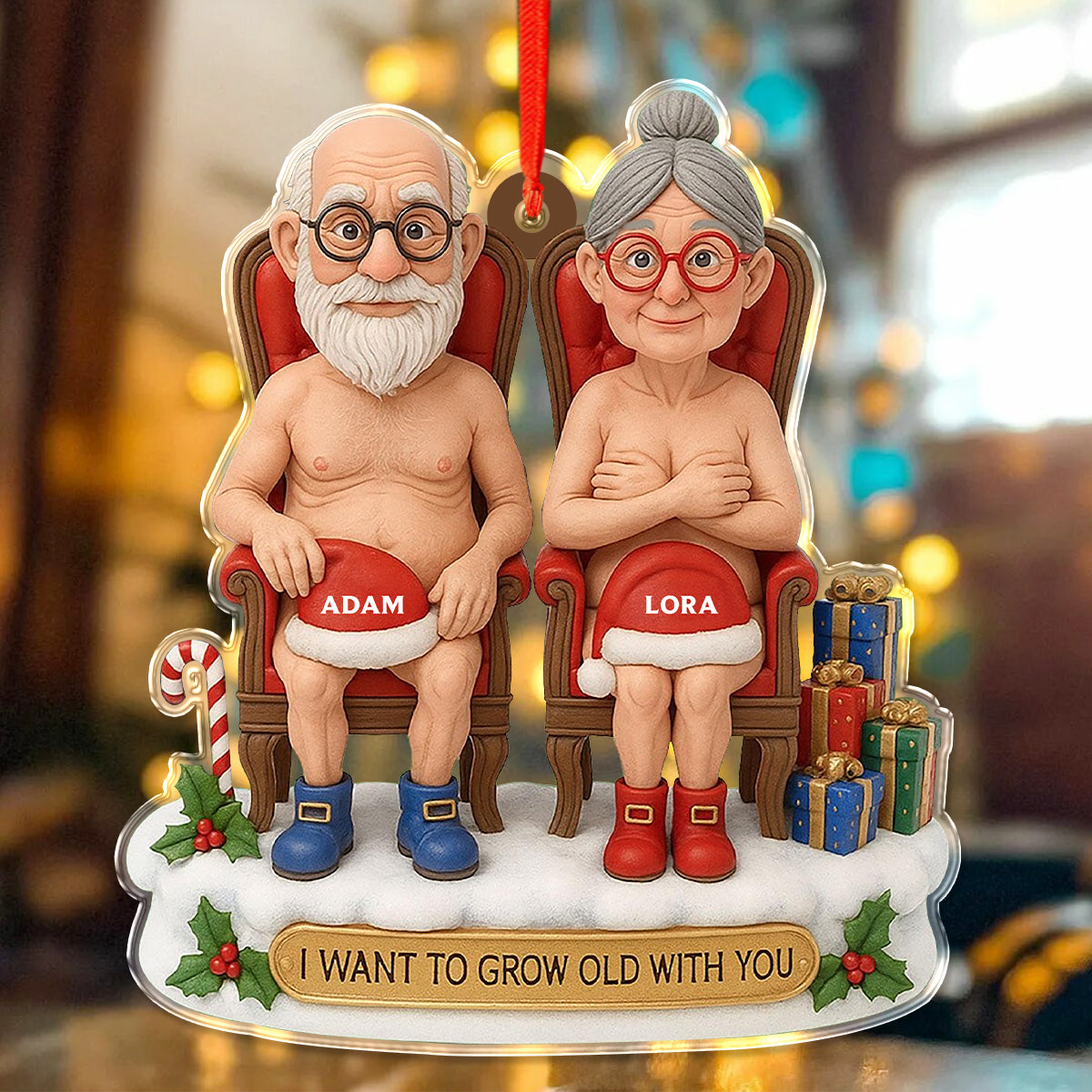 Custom Name  I Want To Grow With You, Personalized Funny Couple 2D Acrylic Ornament HO82 900280