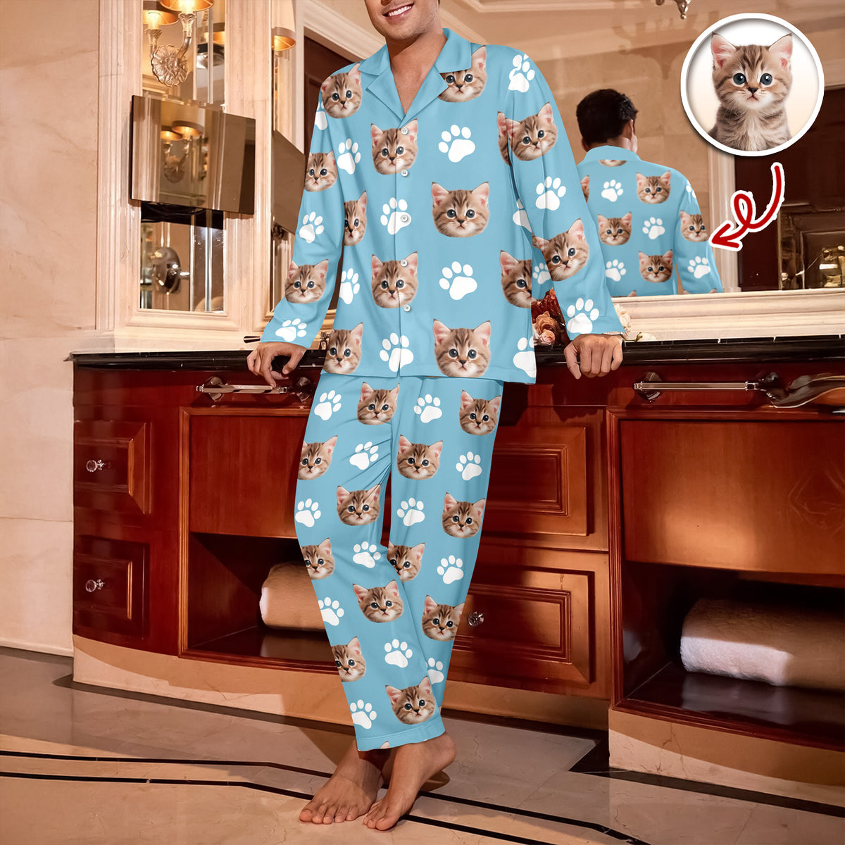 Custom Face Photo With Icon Pajamas Gift For Cat Lovers TH10 896655