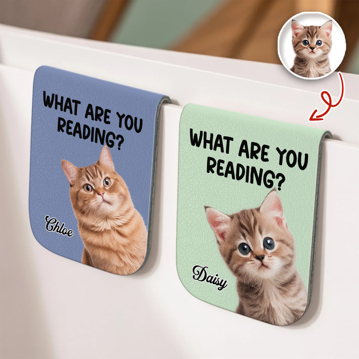 What Are You Reading - Custom Cat Photo Leather Magnetic Bookmark For Book Lovers, Cat Lovers CH07 899530