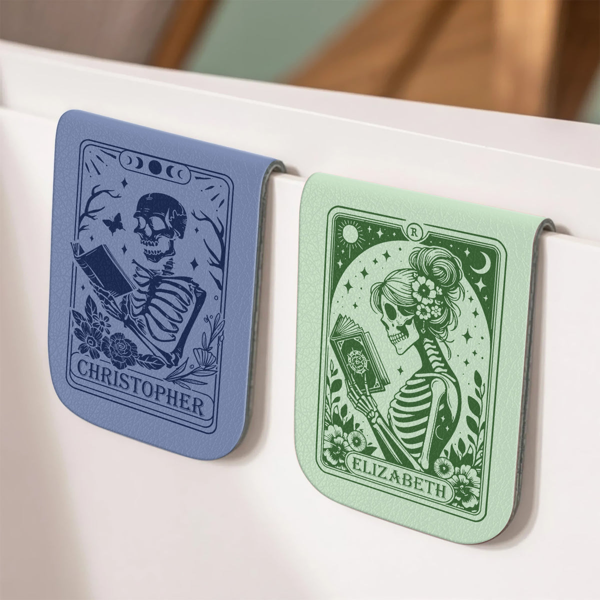 Floral Skeleton Read Till Death - Personalized Leather Magnetic Bookmark CH07 899534