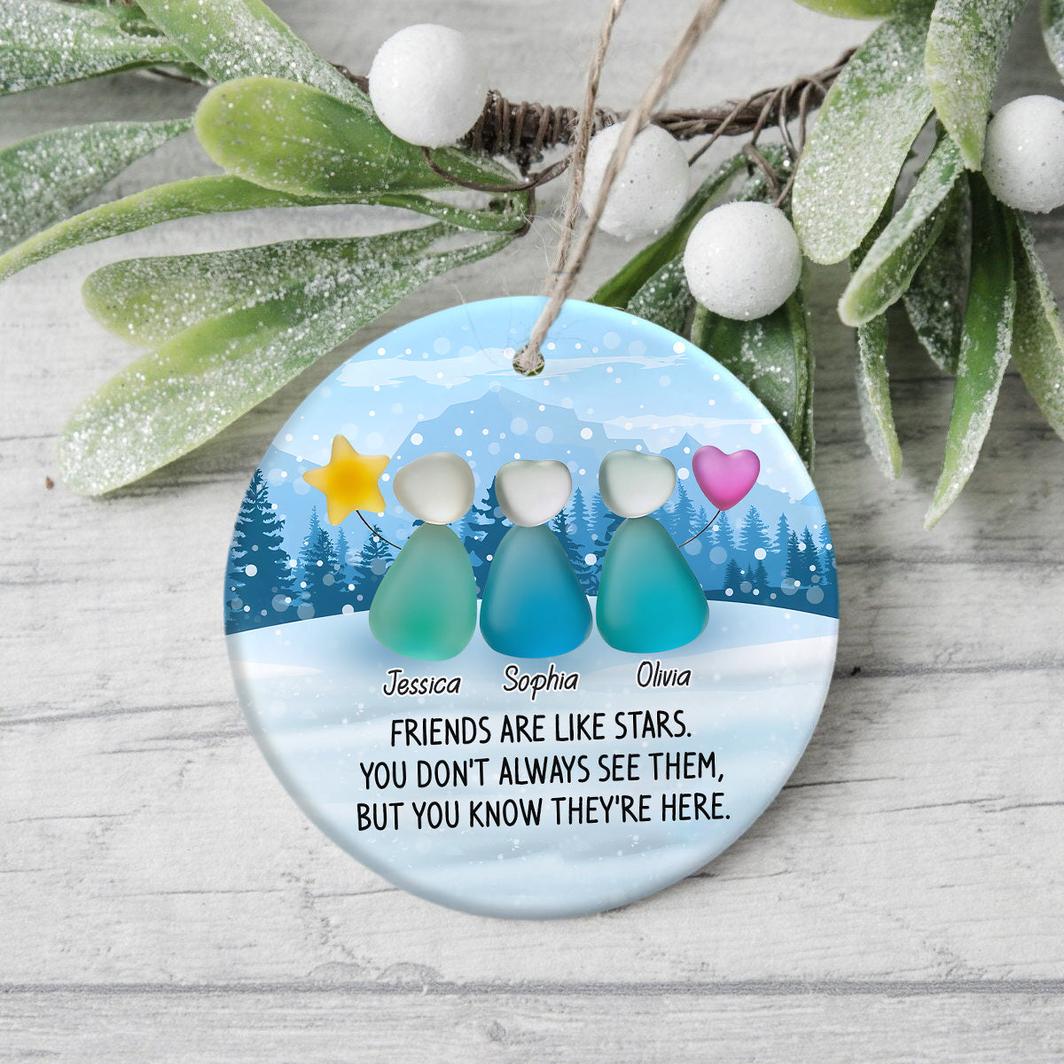 Custom Photo 2D Friendship Sea Glass Christmas Ceramic Ornament Gift For Besties HO82 900306