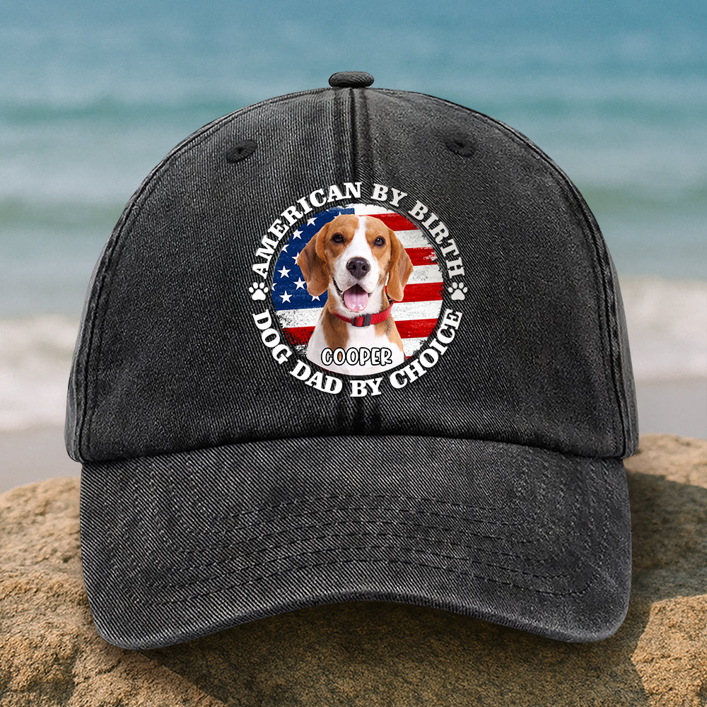Custom Photo American By Birth, Dog Mom By Choice Washed Denim Baseball Cap HA75 892536