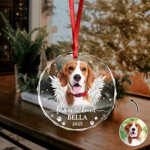 Custom Dog Photo Forever Loved Memorial Glass Ornament HA75 897034