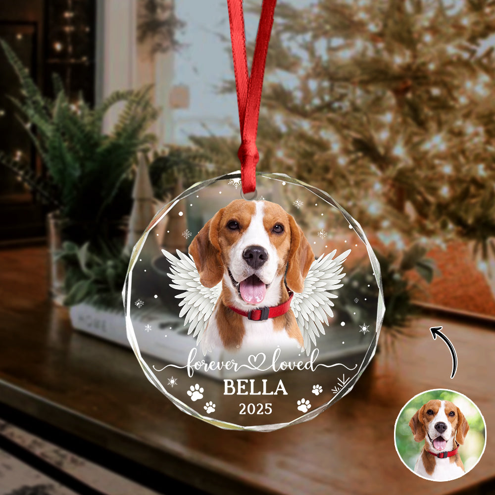 Custom Dog Photo Forever Loved Memorial Glass Ornament HA75 897034
