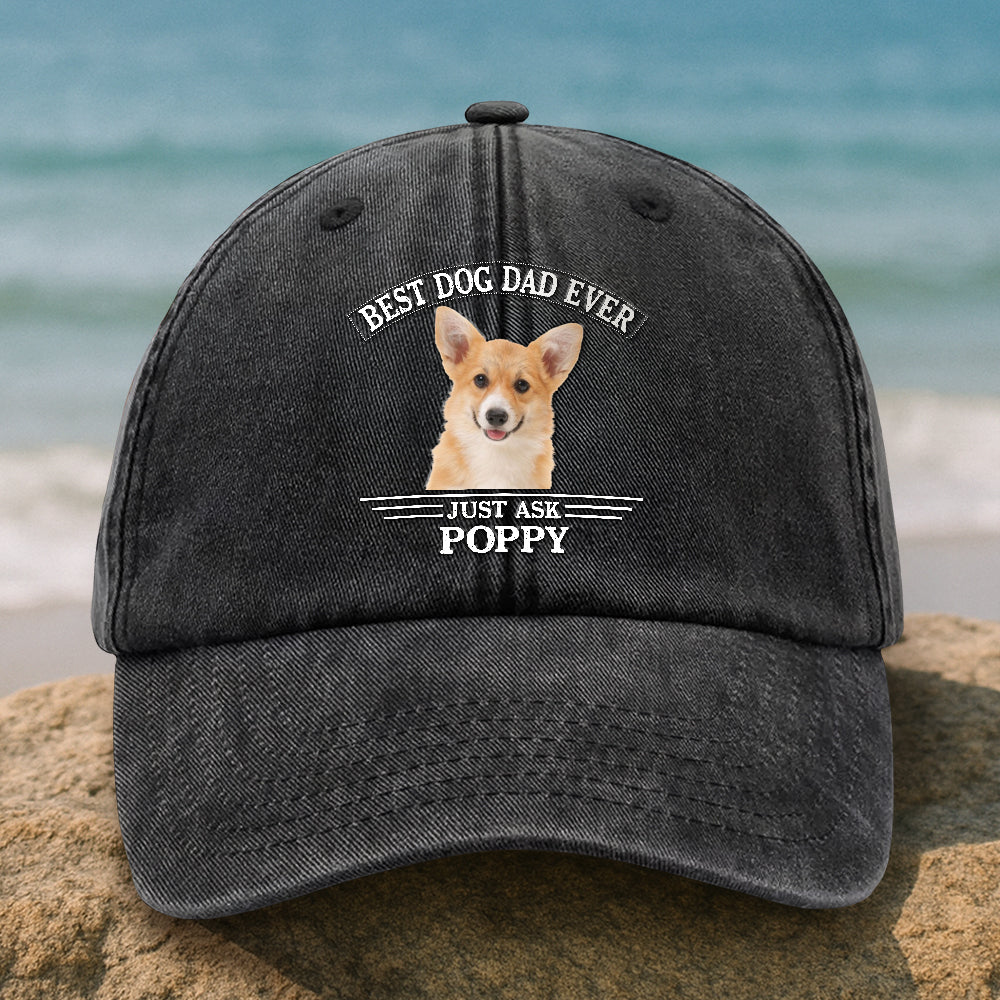 Custom Photo Best Dog Dad/Mom Ever Washed Denim Baseball Cap HO82 893894