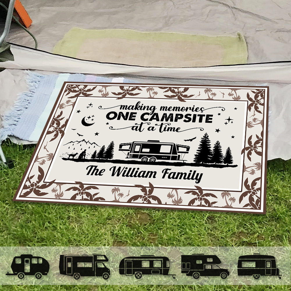 Making Memories One Campsite At A Time Personalized Patio Rug With Coconut Tree Pattern HO82 894332