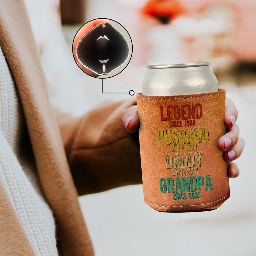 Legend Husband Daddy Grandpa - Family Personalized Leather Can Cooler Holder HA75 892524