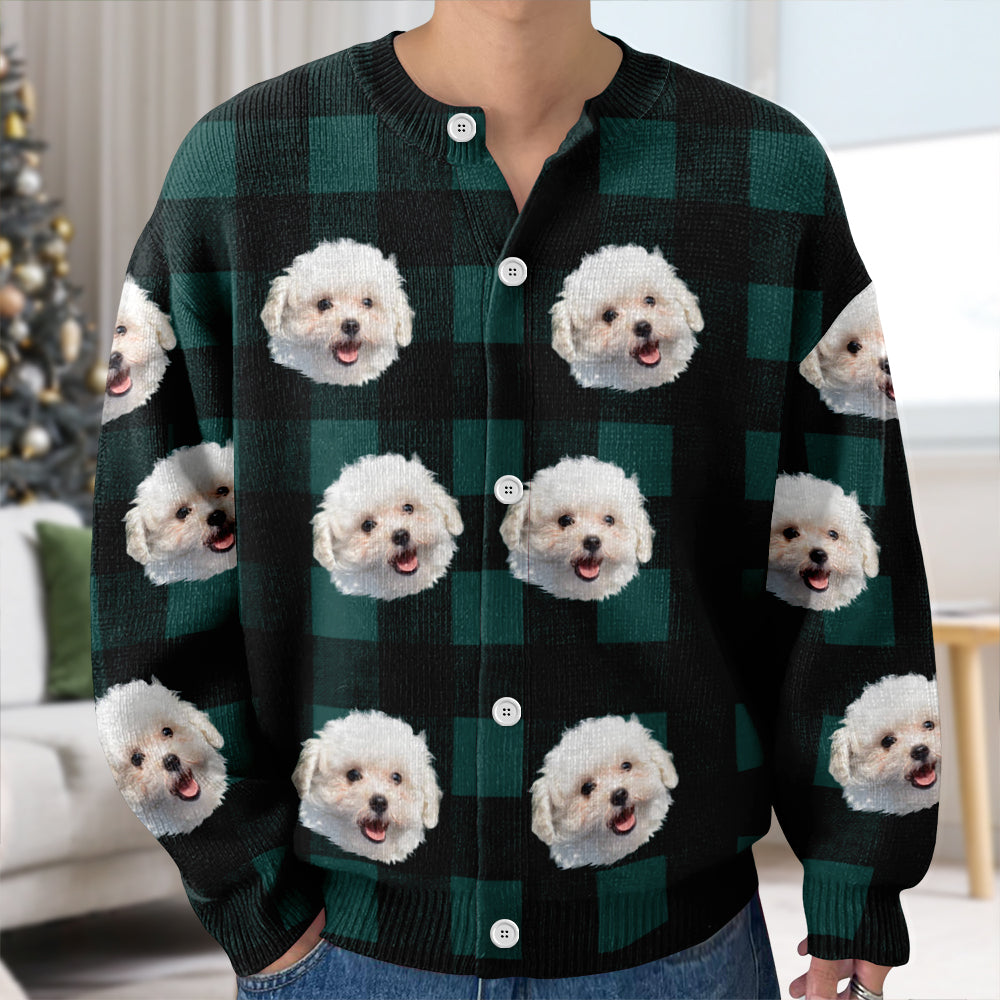 Custom Dog Face Photo With Christmas Pattern Ugly Cardigan CH07 899822