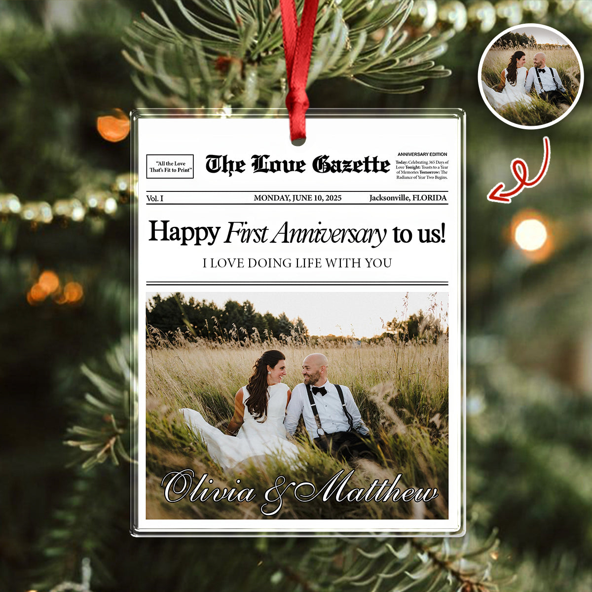 Custom Photo The Love Gazette 1st Anniversary Newspaper Couples Acrylic Ornament HO82 894866