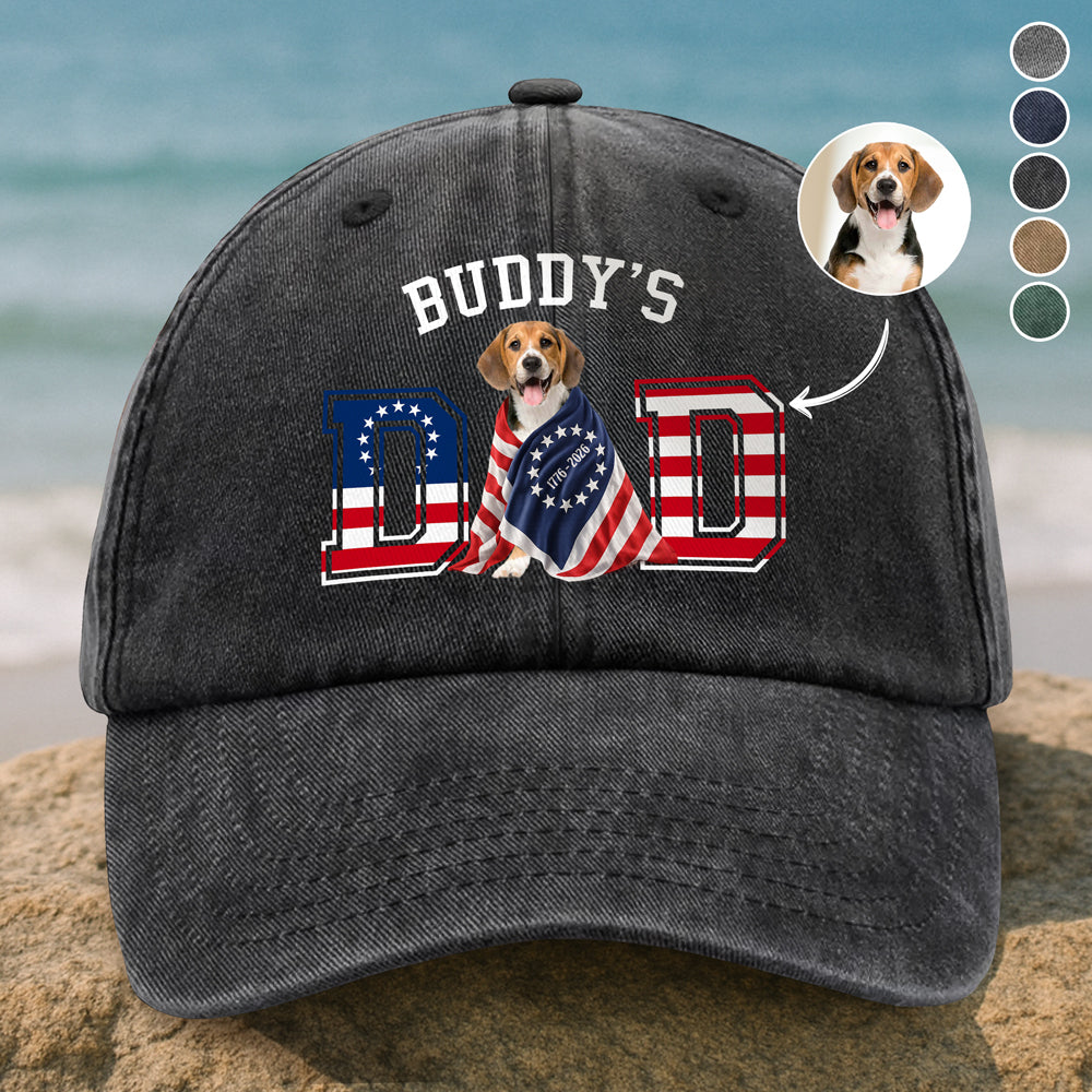 Custom Photo Dog Cat Dad With US 250 Washed Denim Baseball Cap HO82 901268