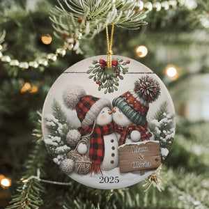 Personalized Kissing Snowman Couple Ceramic Ornament HA75 897220