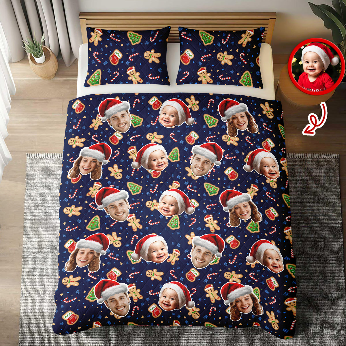 Custom Funny Family Face With Christmas Pattern Quilt Bedding Set HA75 898244