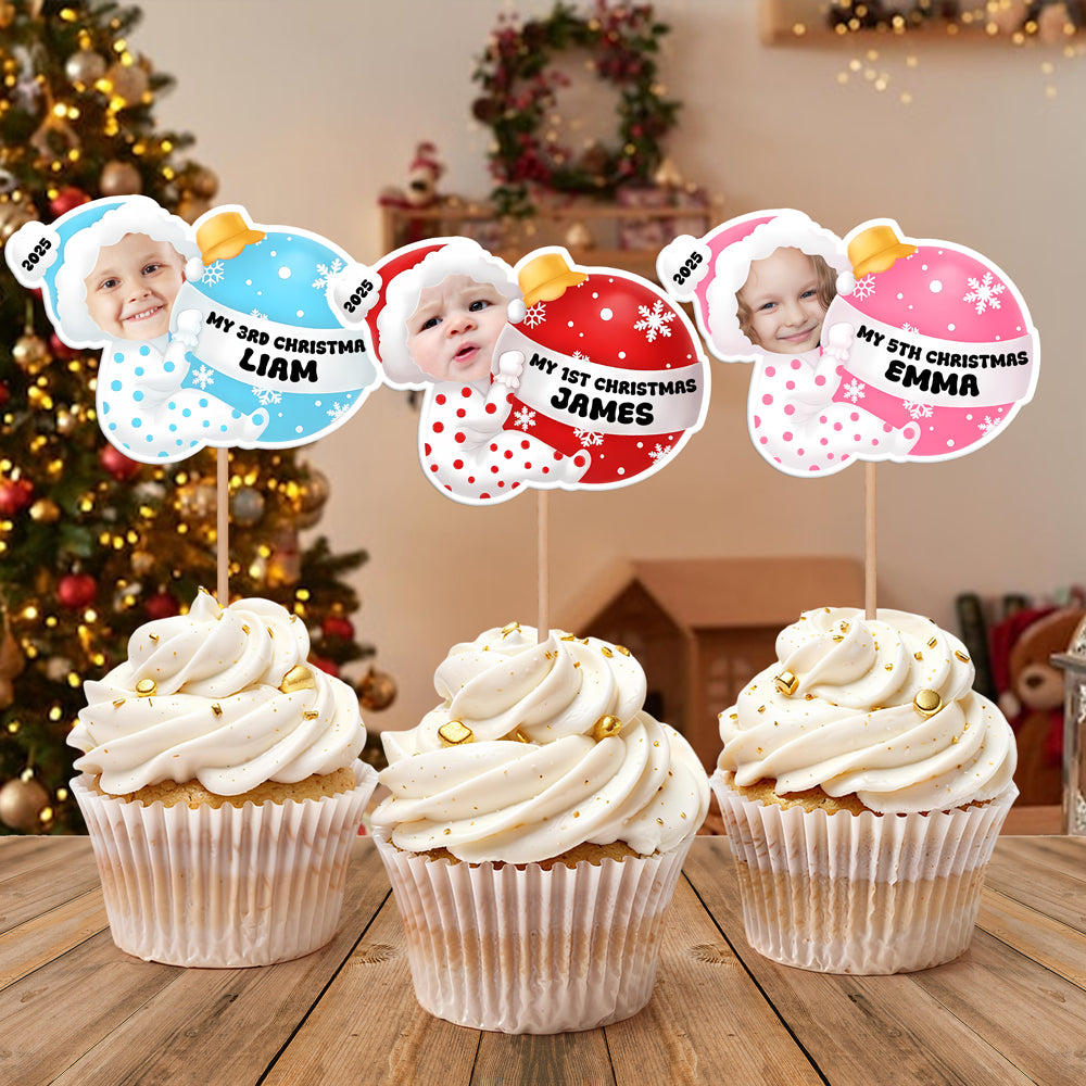 Custom Baby Photo My 1st Christmas Decoration Cupcake Toppers LM32 893915