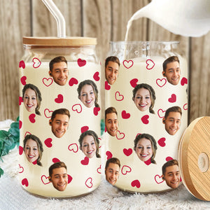 Custom Boyfriend Girlfriend Photo With Heart Glass Can With Lid Valentine's Day TH10 896963