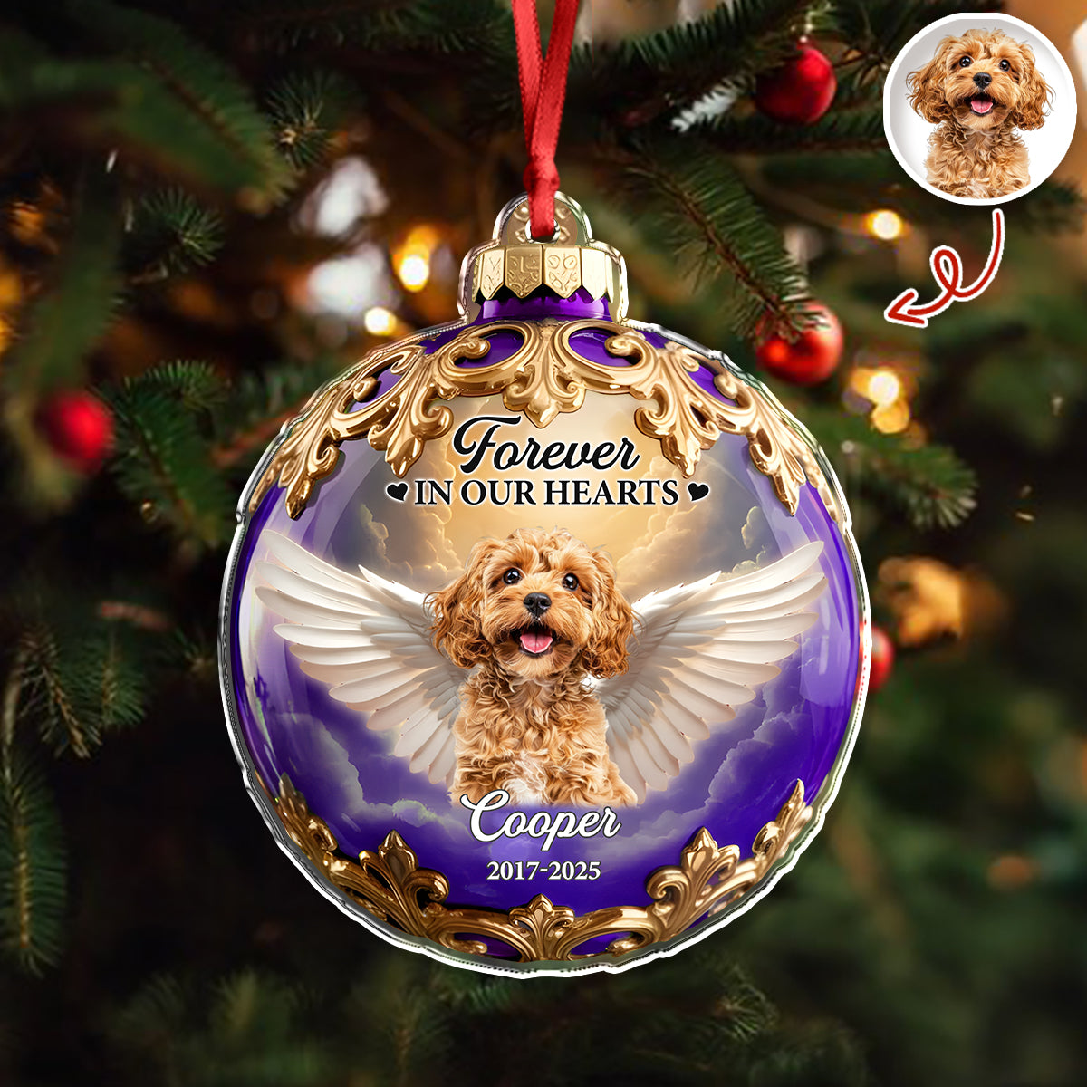 Custom Dog Cat Photo Forever In My Heart Memorial Acrylic Ornament HA75 897894