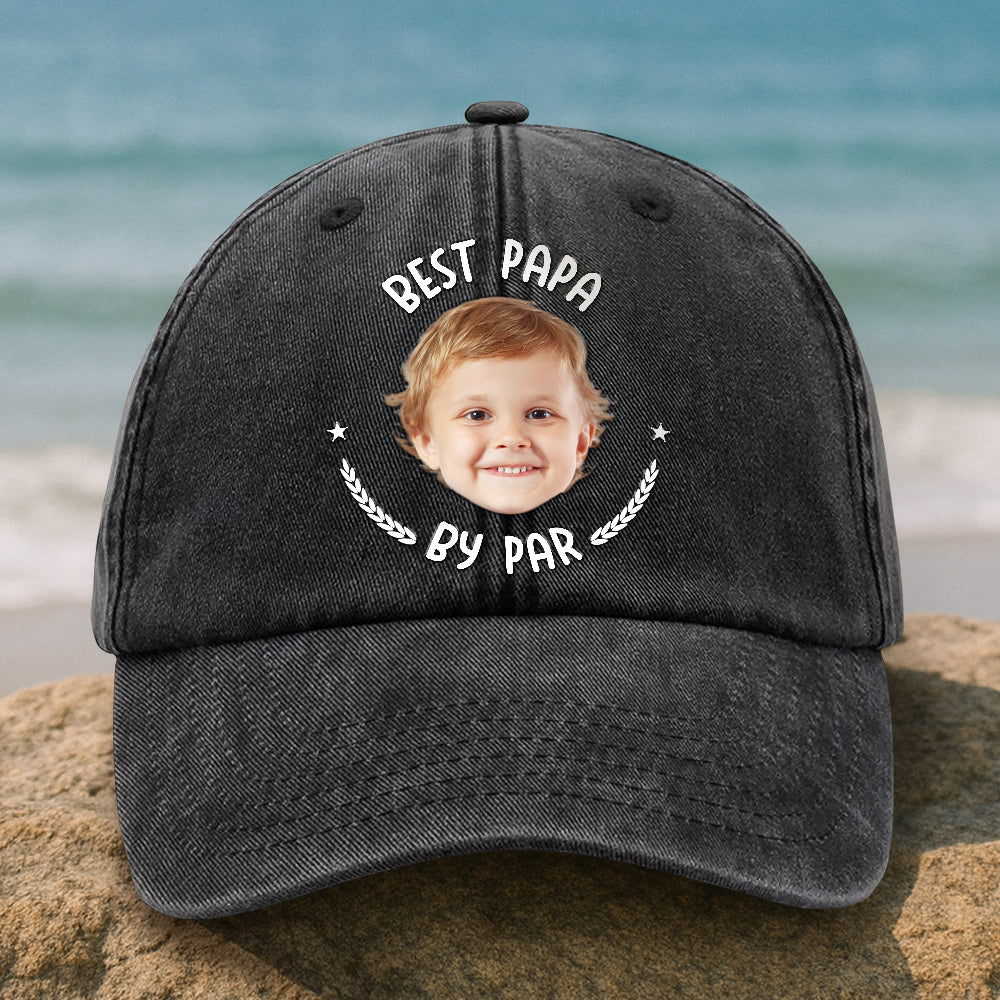 Custom Photo Best Dad By Par Washed Denim Baseball Cap HA75 892480