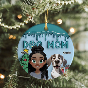 A Girl With Her Dogs - Personalized Christmas Ceramic Ornament Gift For Dog Lovers LM32 897157