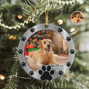 Custom Photo Round Paw Print Christmas Ceramic Ornament For Dog Lovers TH10 894821