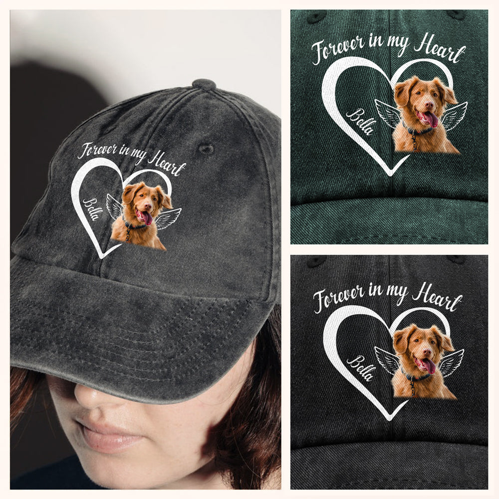 Custom Photo Forever In My Heart Memorial Washed Denim Baseball Cap HA75 892842