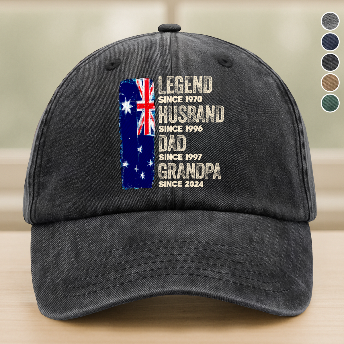 Custom American Flag Legend, Husband, Dad And Grandpa Washed Denim Baseball Cap LM32 895001