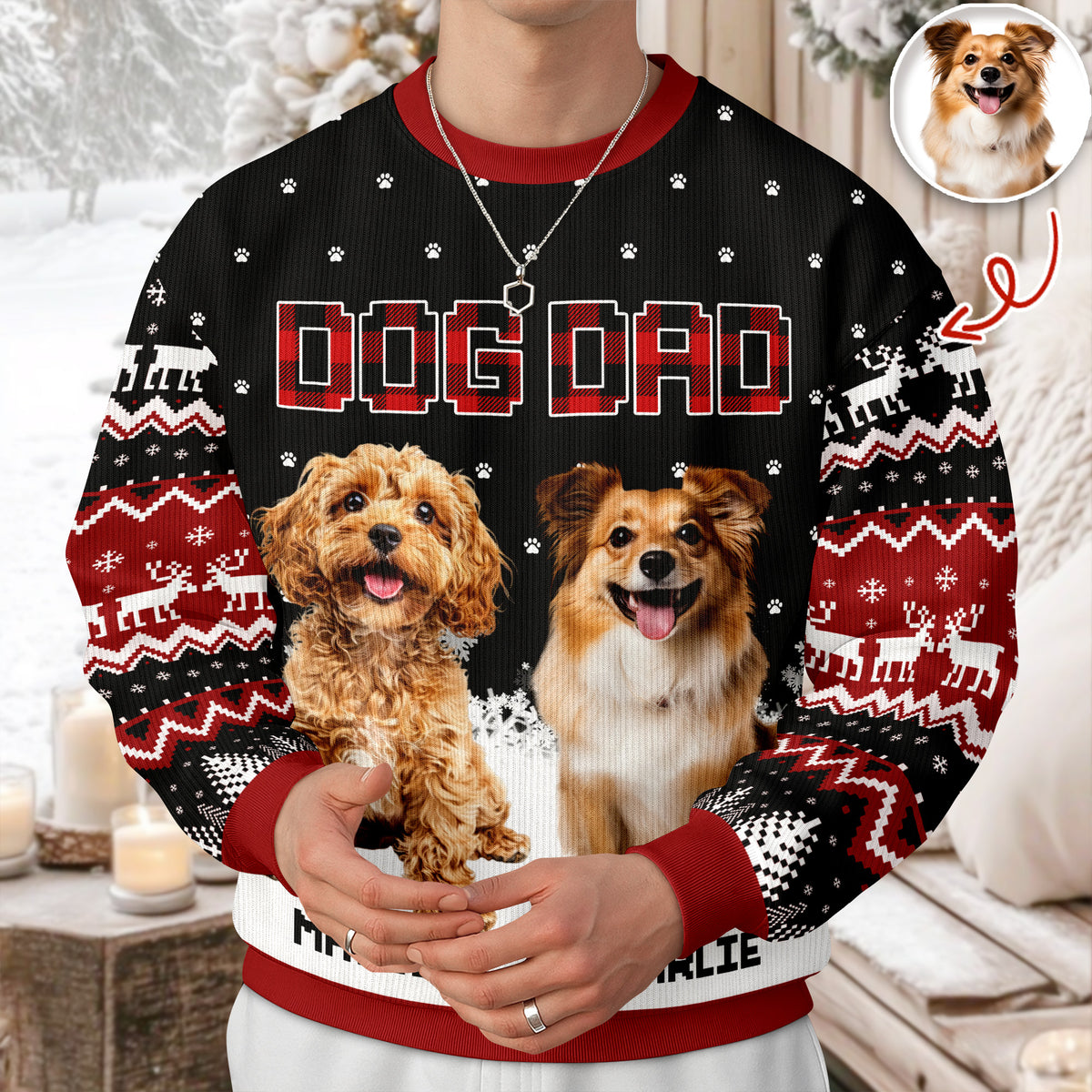 Custom Photo - Dog Mom Dog Dad Christmas Pattern Ugly Sweater Christmas Gift HA75 897568