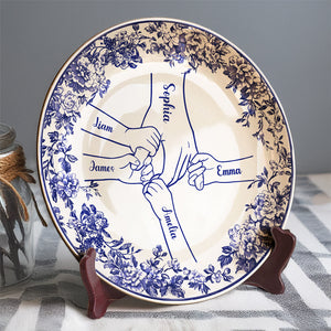 Custom Name Hands in Hands with Mama Chinoiserie Toile De Jouy Style Personalized Ceramic Plate HA75 892654