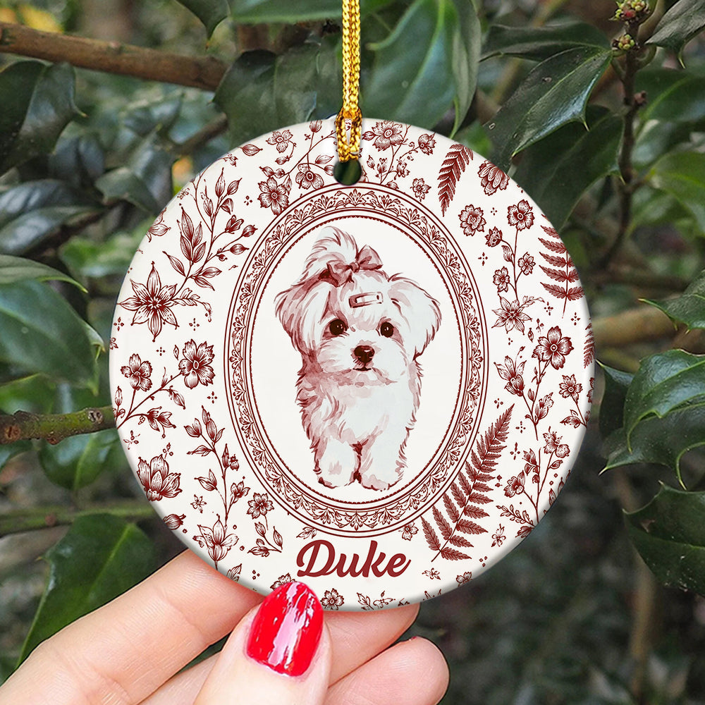Custom Photo Watercolor Portrait Toile de Jouy Style Christmas Ceramic Ornament, Gift for Pet Lovers LM32 669743