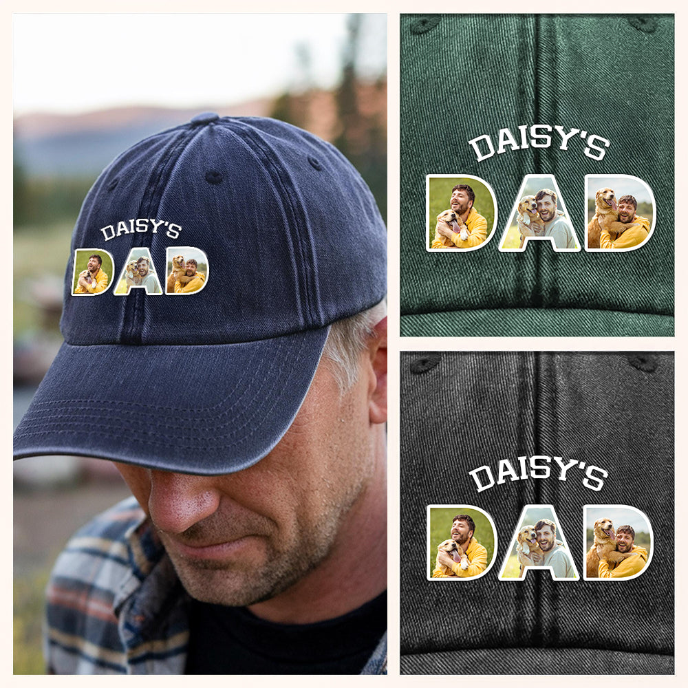 Upload Photo Dog, Cat & Dad - Dog, Cat's Dad Washed Denim Baseball Cap HA75 892510