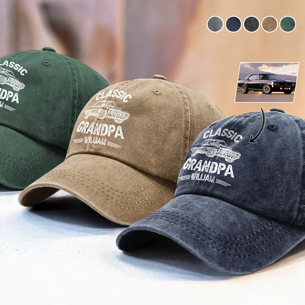 Classic Grandpa - Personalized Custom Vintage Car Washed Denim Baseball Cap LM32 895137