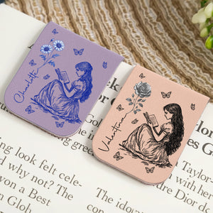 Birth Flower Book Lovers Toile De Jouy - Personalized Leather Magnetic Bookmark CH07 899540