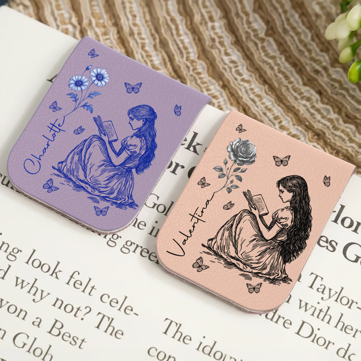 Birth Flower Book Lovers Toile De Jouy - Personalized Leather Magnetic Bookmark CH07 899540