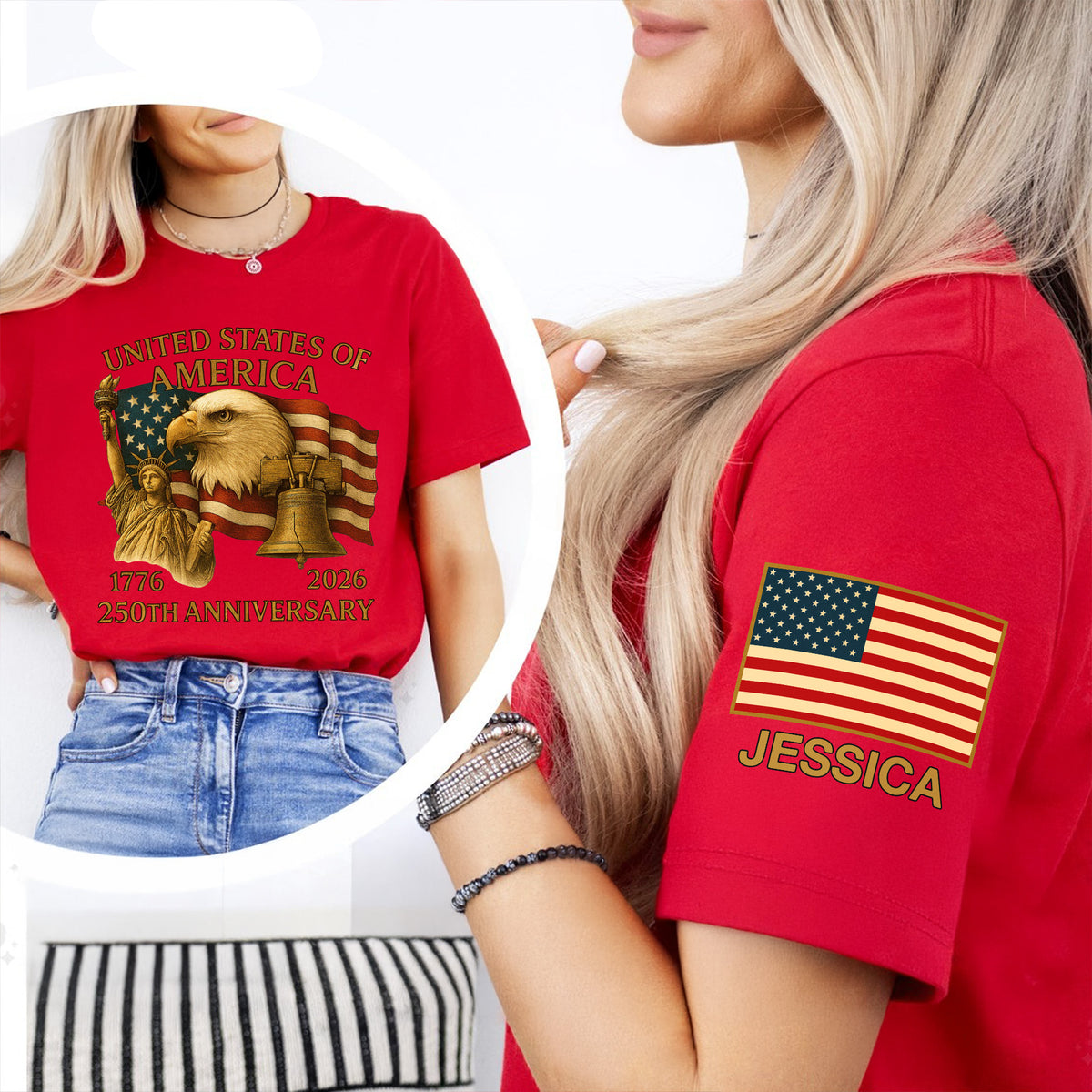 Custom Name With United State Of America 250 Years Sleeve Tee Shirt TH10 898419