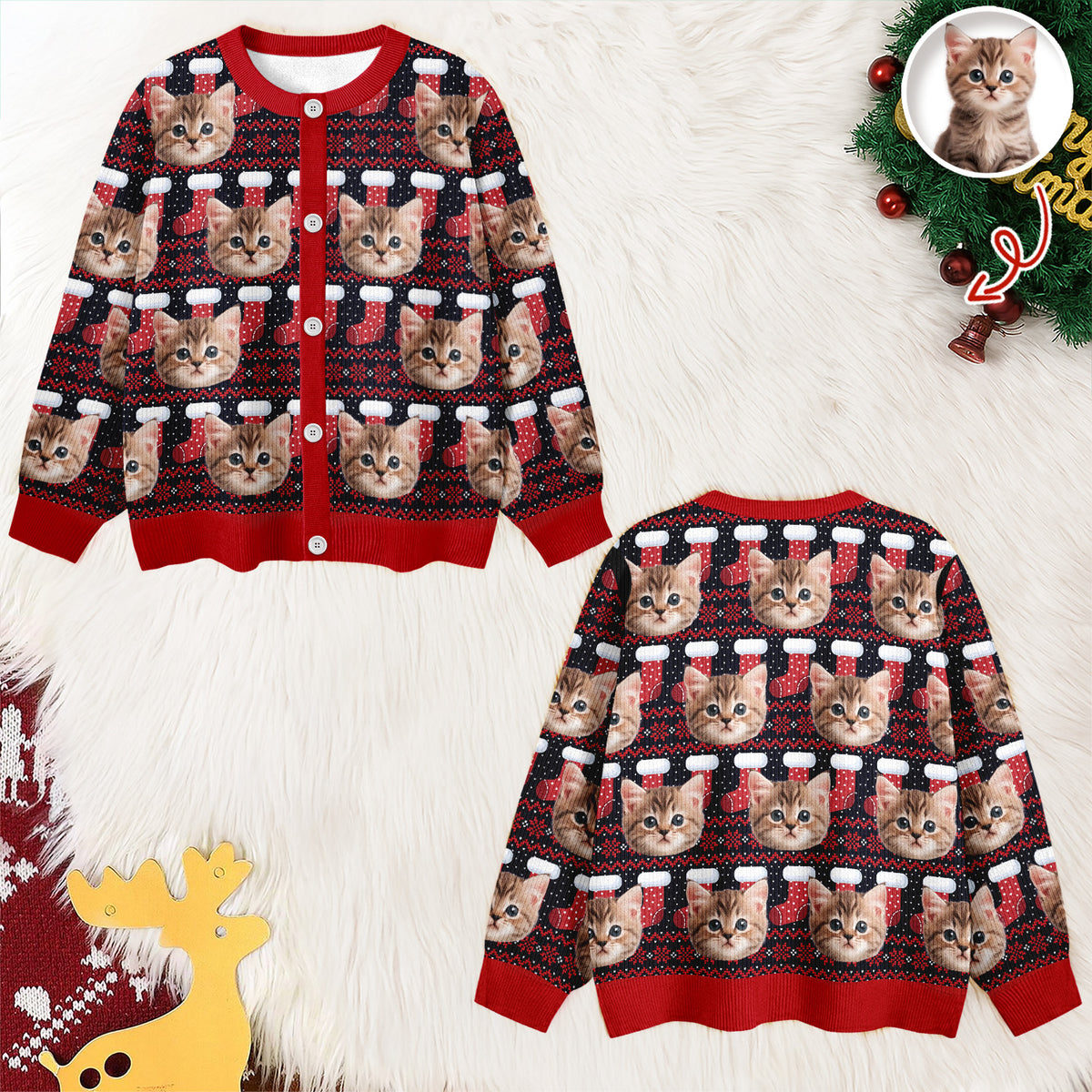 Custom Cat Photo Ugly Cardigan For Cat Lovers LM32 897131