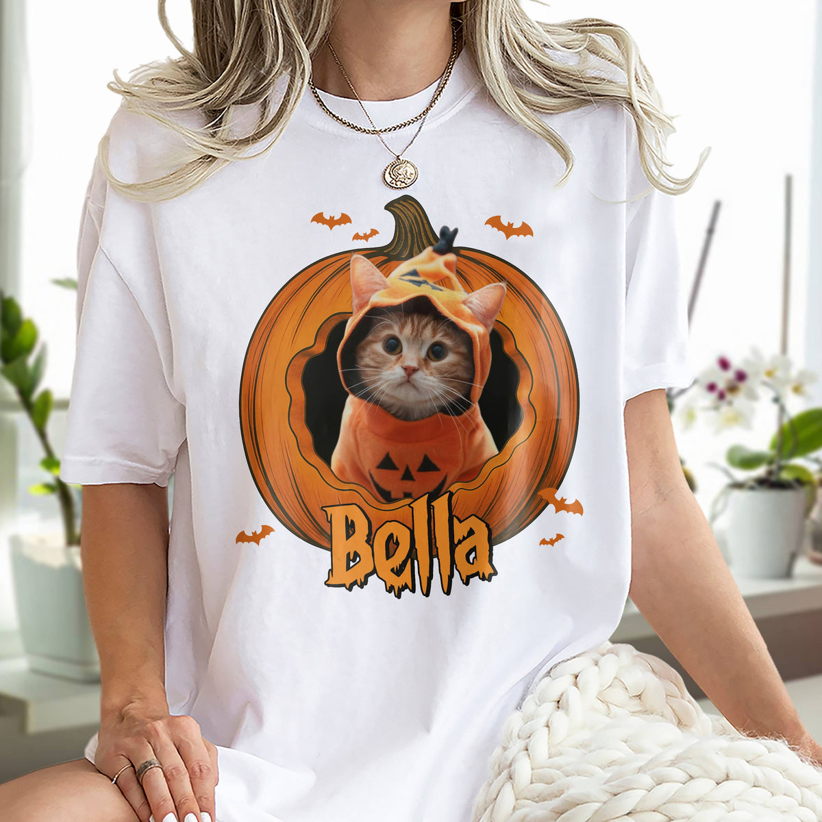 Custom Dog Cat Photo Halloween Pumpkin Bright Shirt HO82 894946