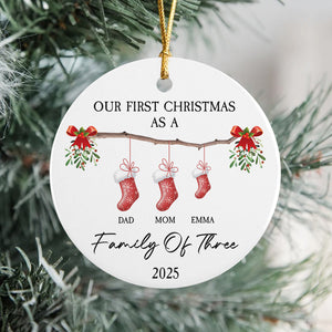 Our First Christmas As A Stocking Family Of Three Ceramic Ornament LM32 893999