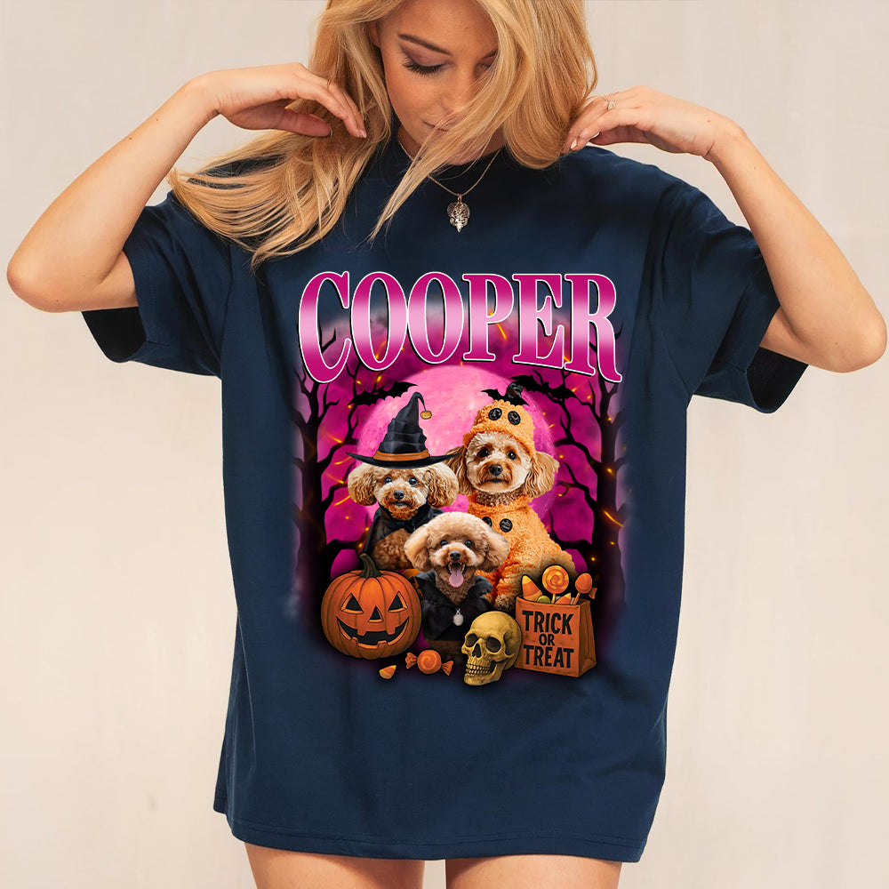 Custom Photo Dog Halloween Retro Style Dark Shirt HO82 894988