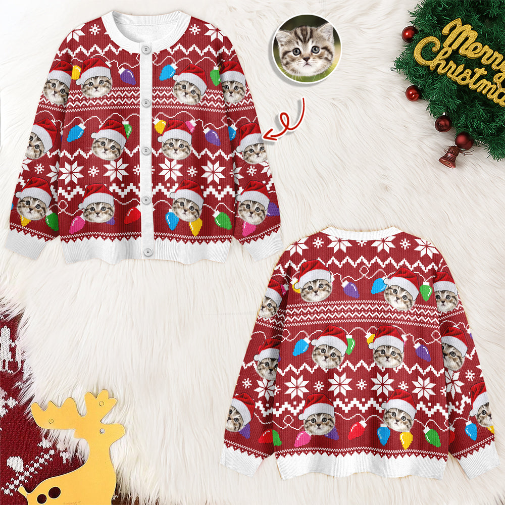 Custom Funny Photo Xmas Leds Cardigan Gift For Cat Lover HO82 900266