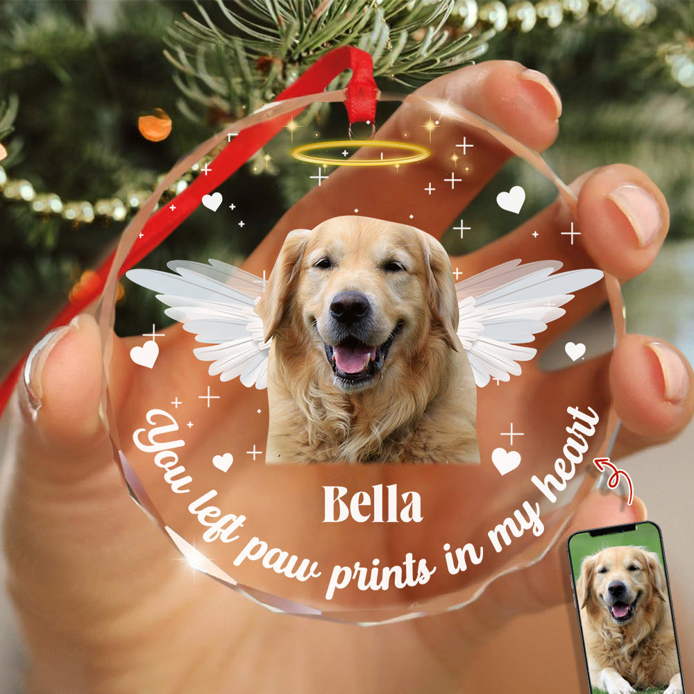 Custom Photo You Left Paw Prints In Our Hearts Personalized Glass Ornament Gift For Dog Lovers CH07 896392