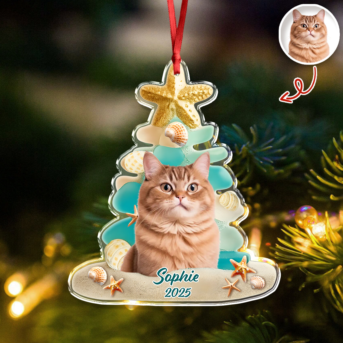 Custom Cute Cat Photo Sea Glass Christmas Acrylic Ornament For Cat Lovers LM32 895999