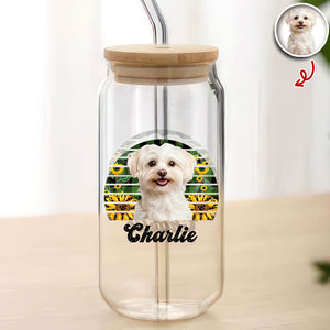Custom Dog Photo And Name On Glass Can With Lid Gift TH10 896785