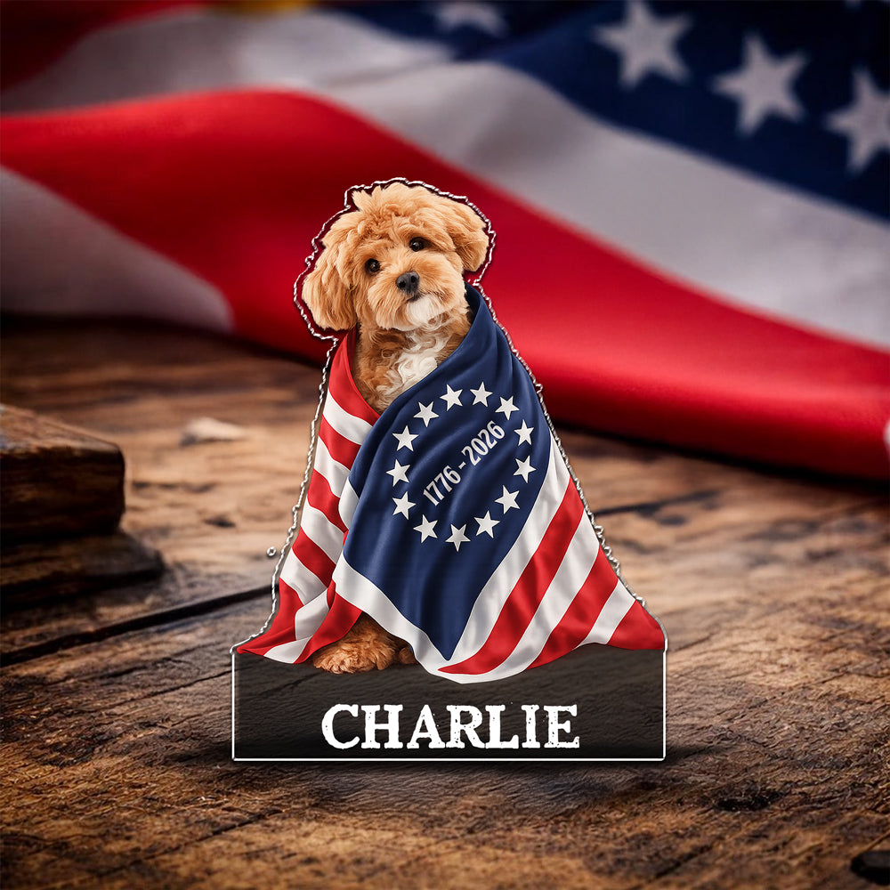 Custom Photo Dog Cat With 250th Anniversary of America 1776–2026 Acrylic Pin CH07 911160