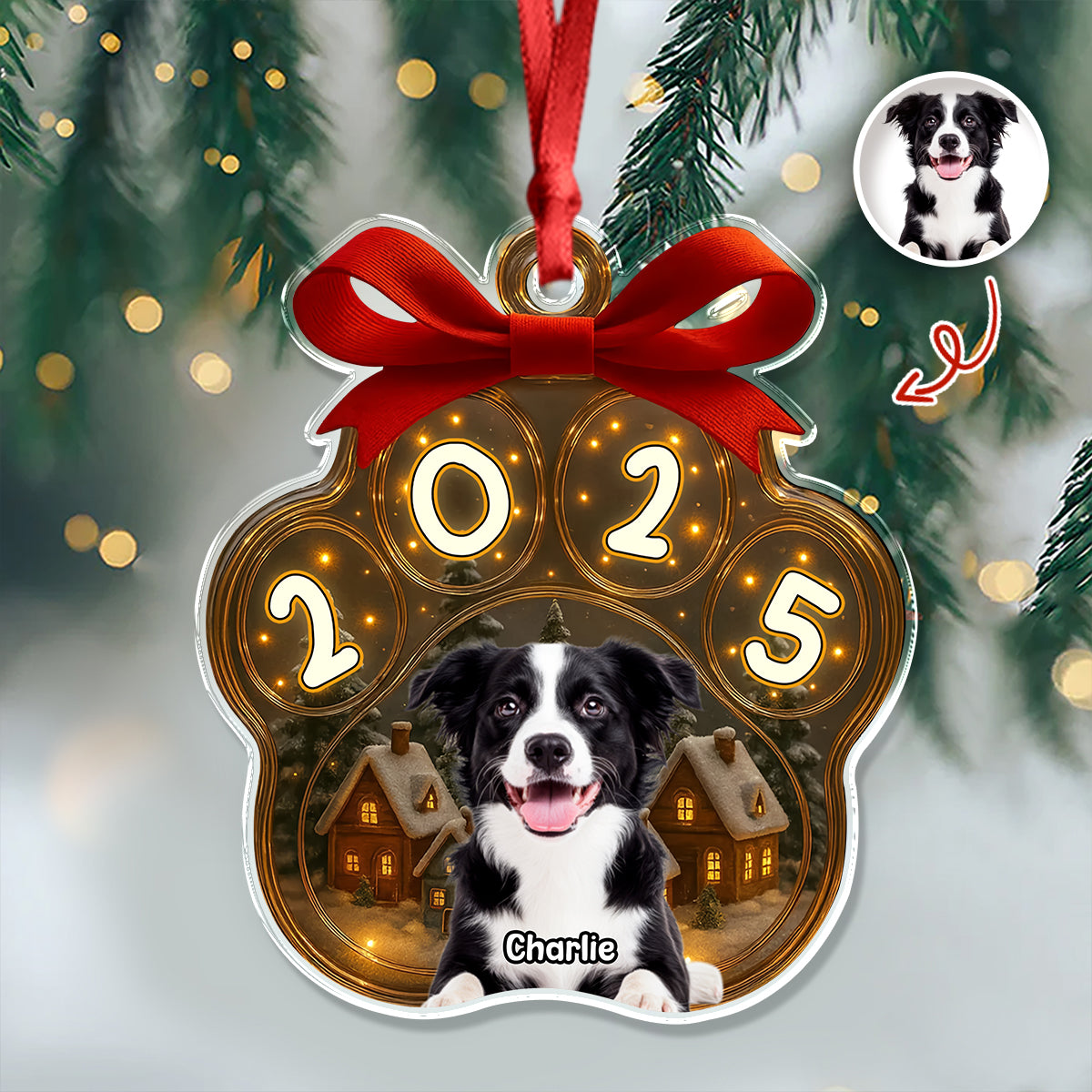 Custom Cute Dog Photo Personalized Dog Paw Christmas Acrylic Ornament CH07 896776