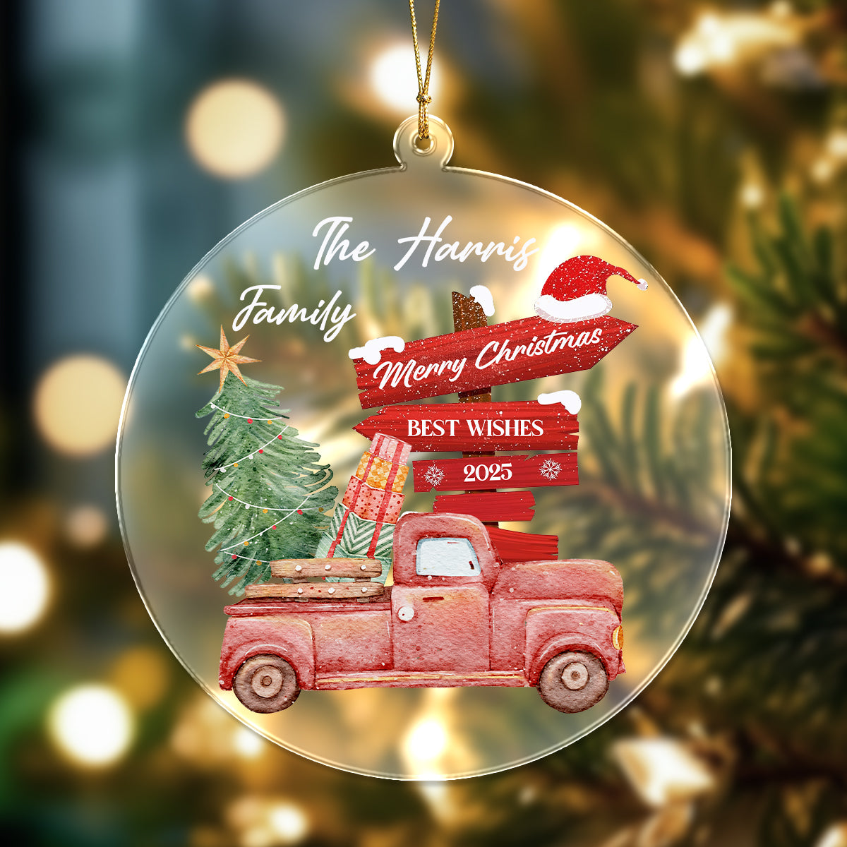 Personalized Family Name Merry Christmas Best Wishes Acrylic Ornament TH10 896317