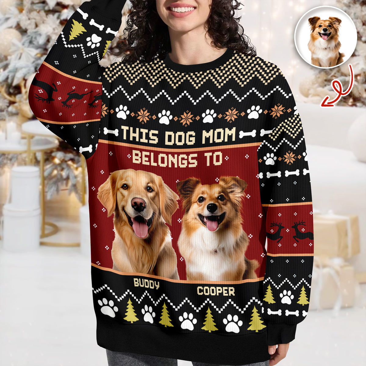 Custom Photo This Dog Mom Belongs To - Personalized Ugly Sweater For Dog Lovers HO82 900002