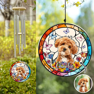 Custom Dog Photo With Flower Memorial Acrylic Wind Chimes For Dog Lovers HO82 894848